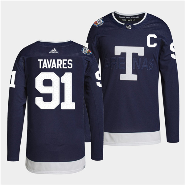 Men's Navy Toronto Maple Leafs #91 John Tavares 2022 Heritage Classic  Stitched Jersey